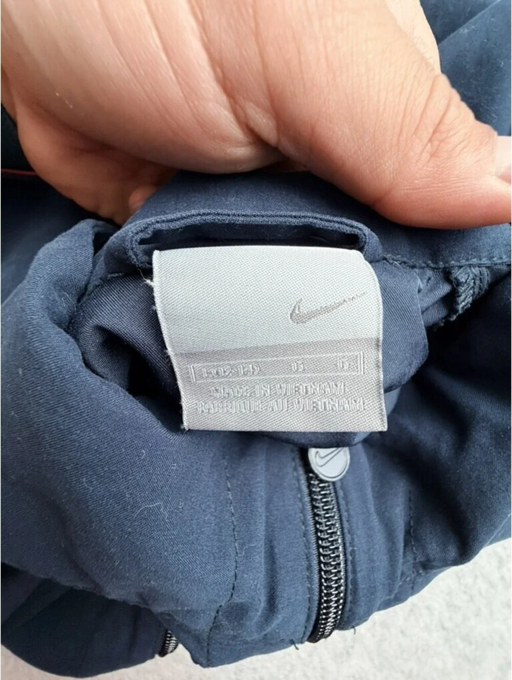 Nike Womens Athletic Jacket Navy Blue White Striped Full Zip Polyester Mock Neck